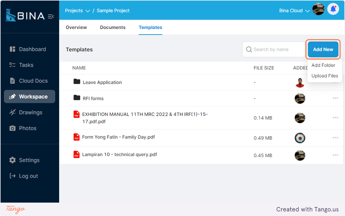 Bina Api New Upload Template - BINA User Manual