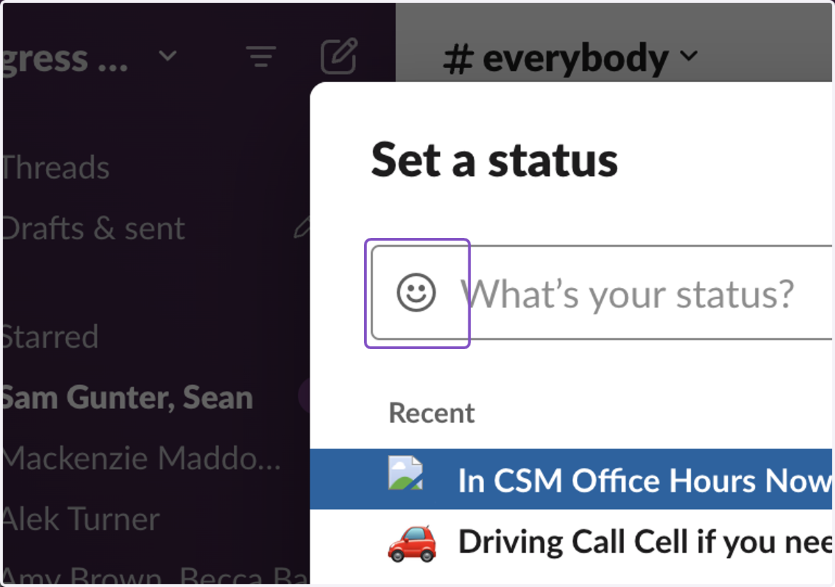 Click on Status emoji