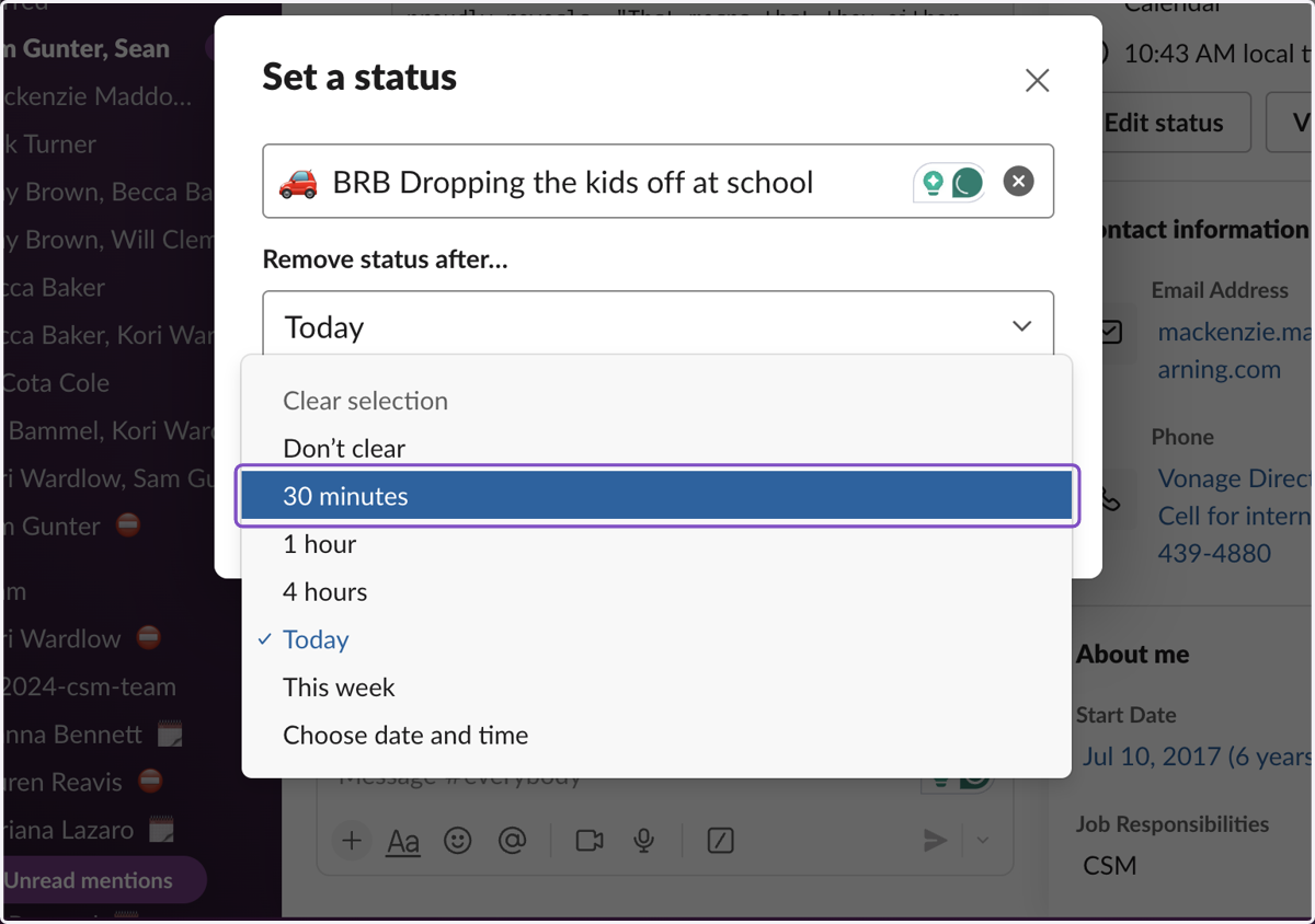 Choose the length of your status