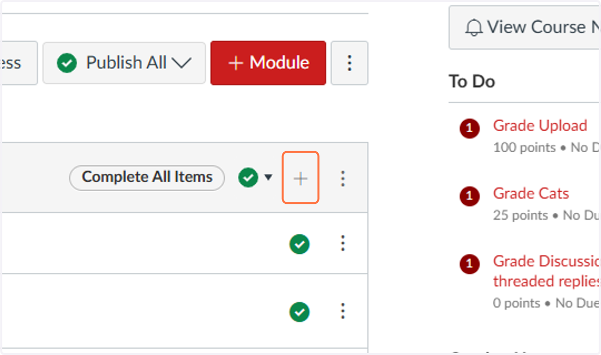 Navigate to the Modules section of your course. Chose the Module in which you want to add the Panopto video. Click the plus sign “Add Content” button next to the module title.