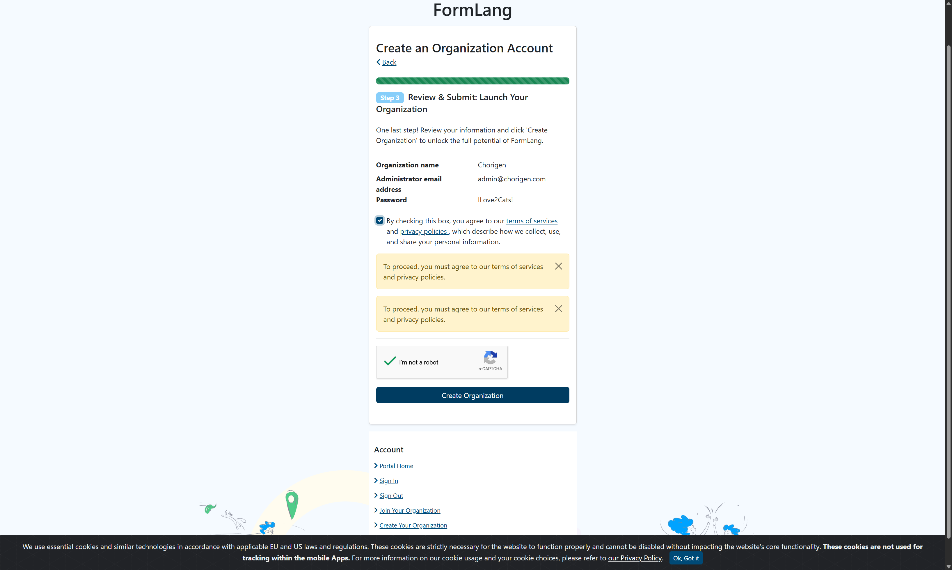 Click on Create Organization