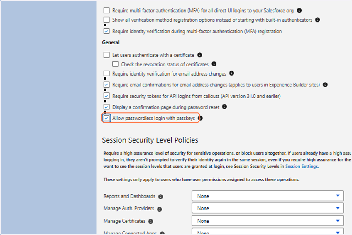 Select Allow passwordless login with passkeys