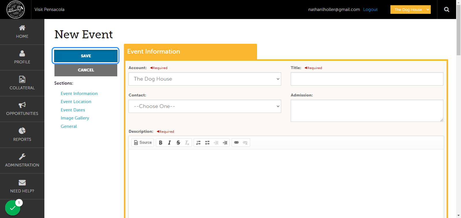 Don't forget to SAVE your work! Your event/class/ tour will be live on the Visit Pensacola website within 24hrs from when you submitted the event.