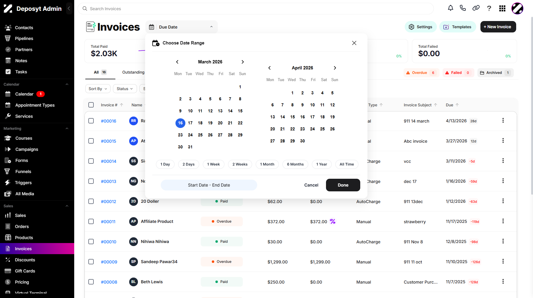 Step 4: Once the calendar opens, select your desired date range to filter the results.