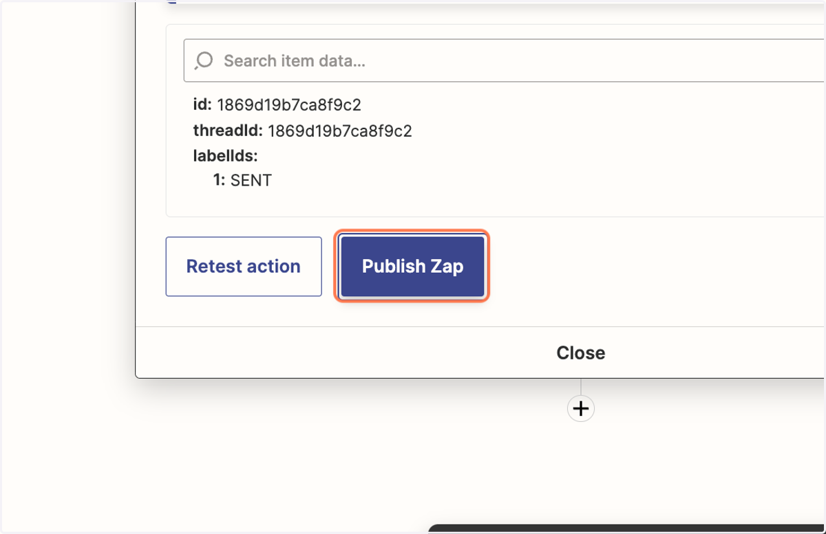 Click on Publish Zap