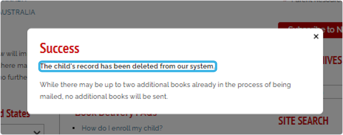  The child's record has been deleted from our system.