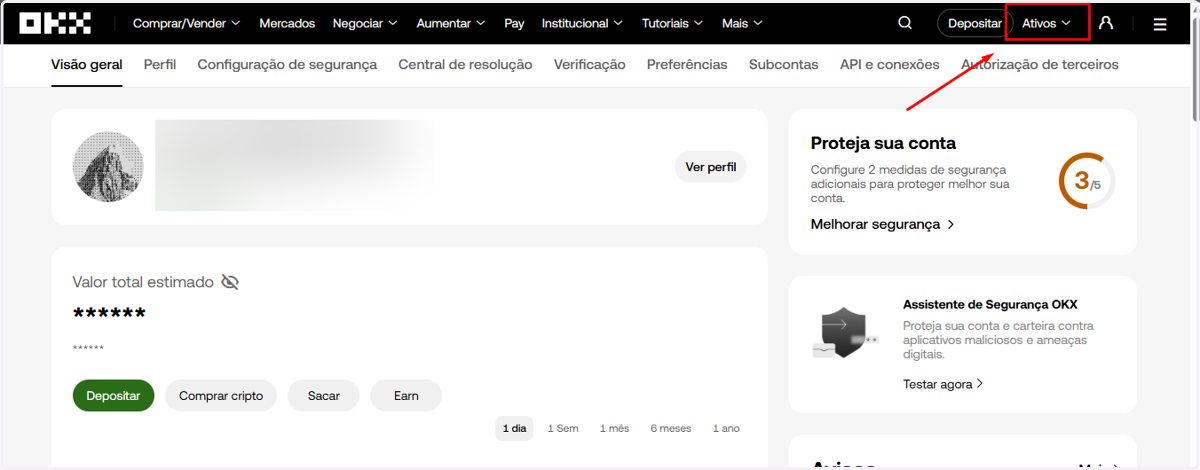 Passe o mouse em cima de Ativos