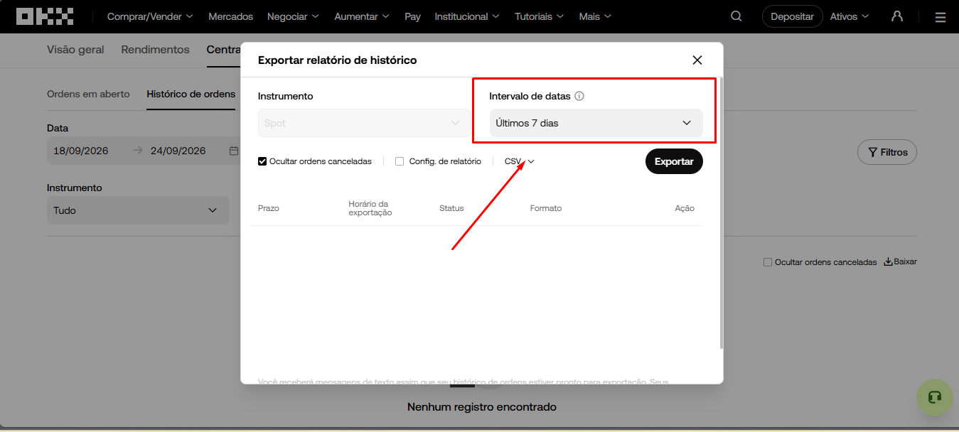 Clique em Intervalo de datas