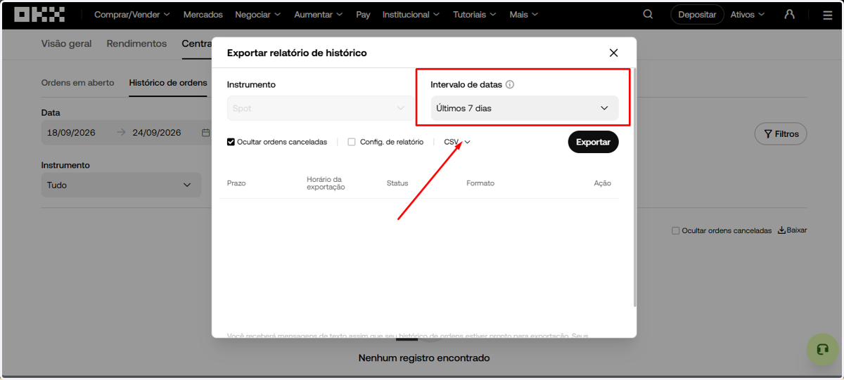 Clique em Intervalo de datas