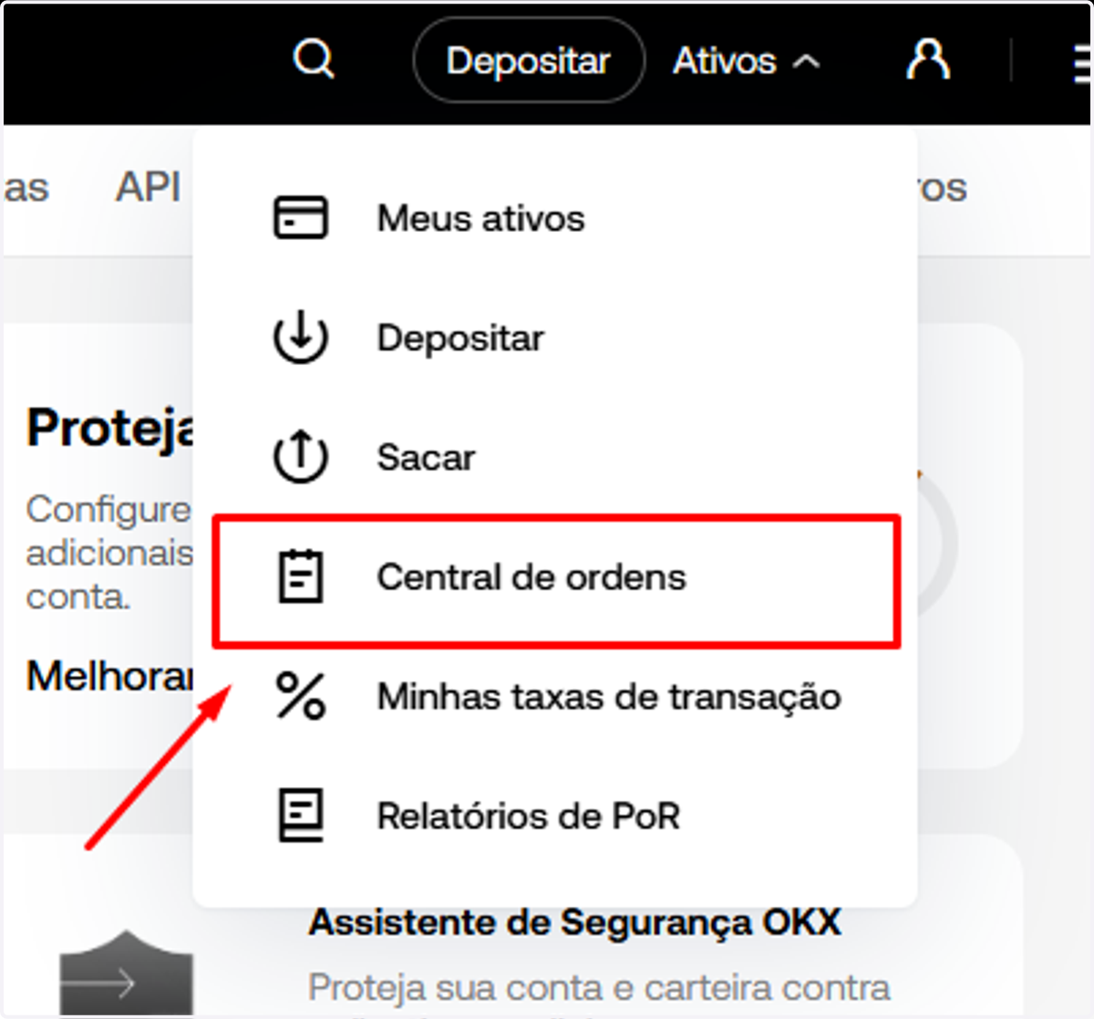 Clique em Central de ordens