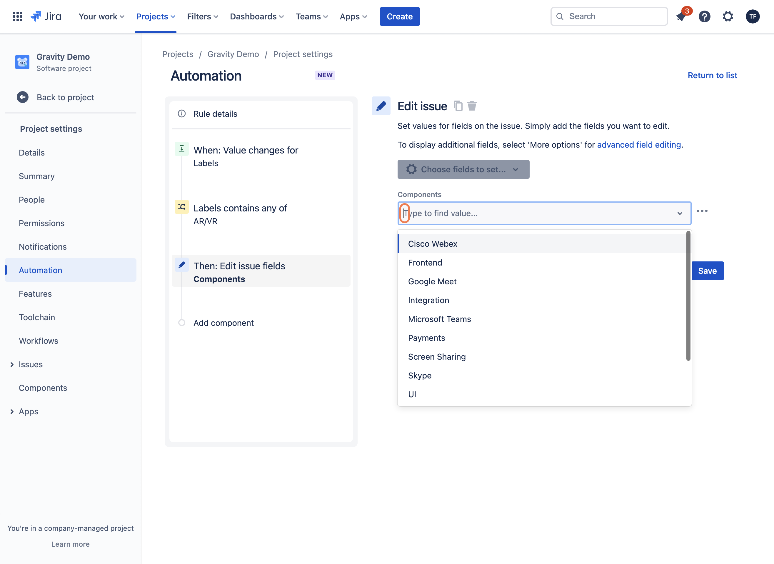 Click on Components