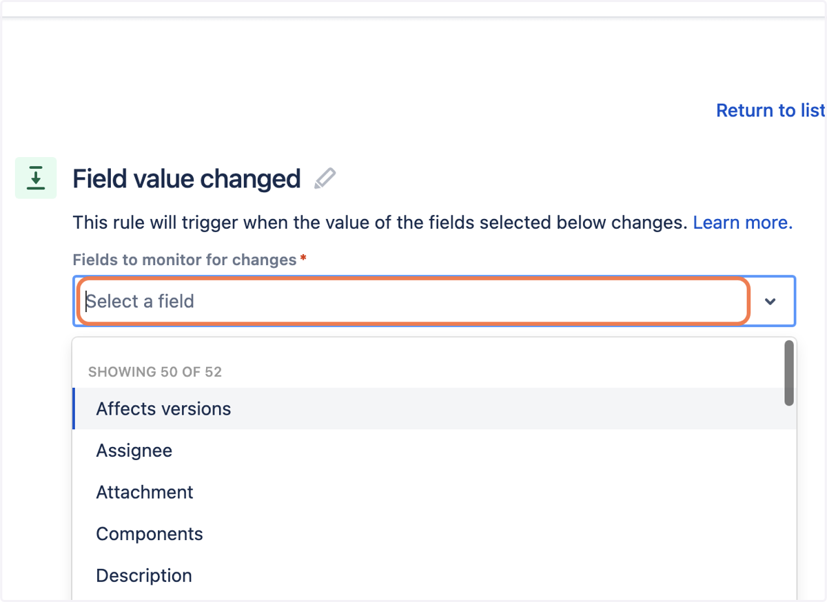 Click on Fields to monitor for changes
