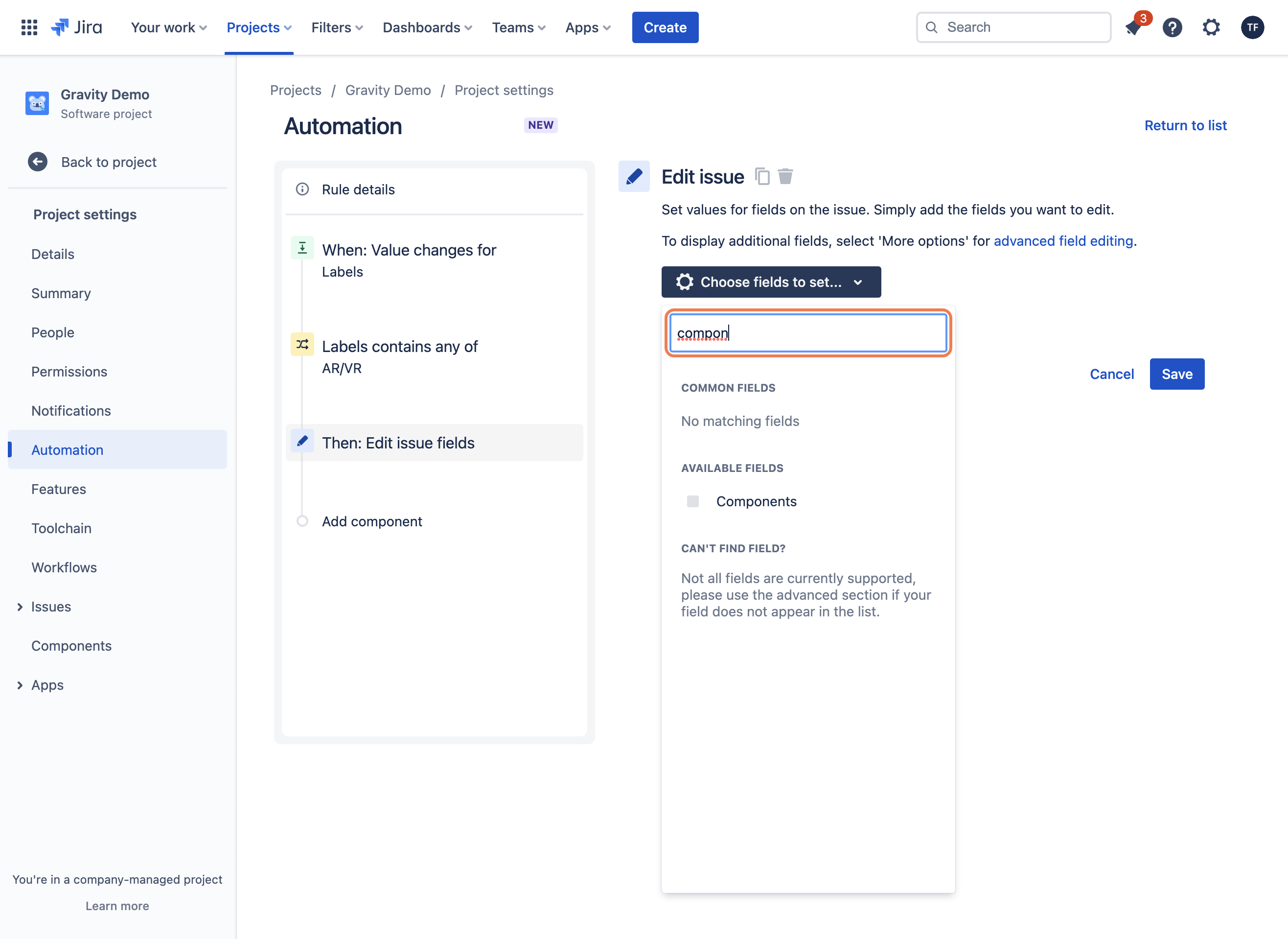 Click on Choose fields to set...