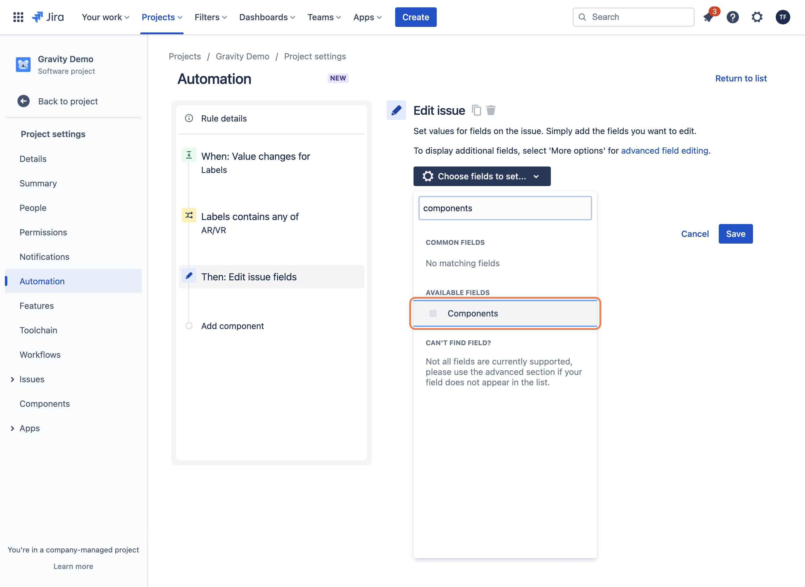 Click on Components