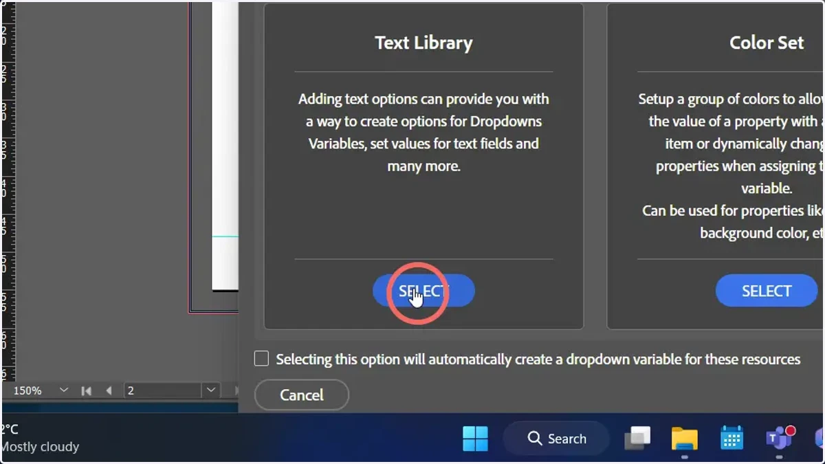 Click Select on the Text Library resource