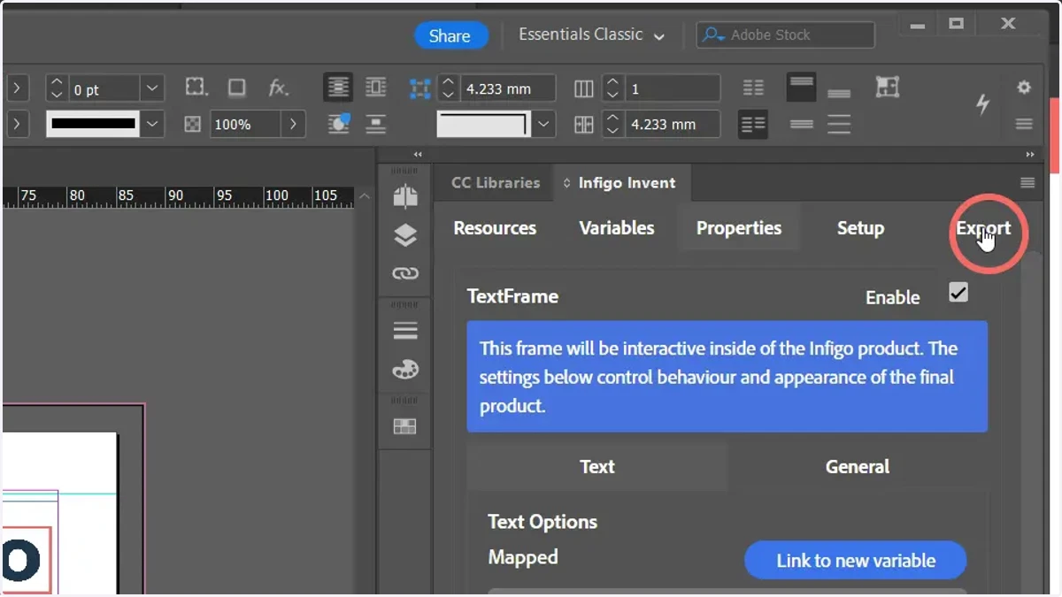 Navigate to the Export tab and generate an MEX file from our Invent template