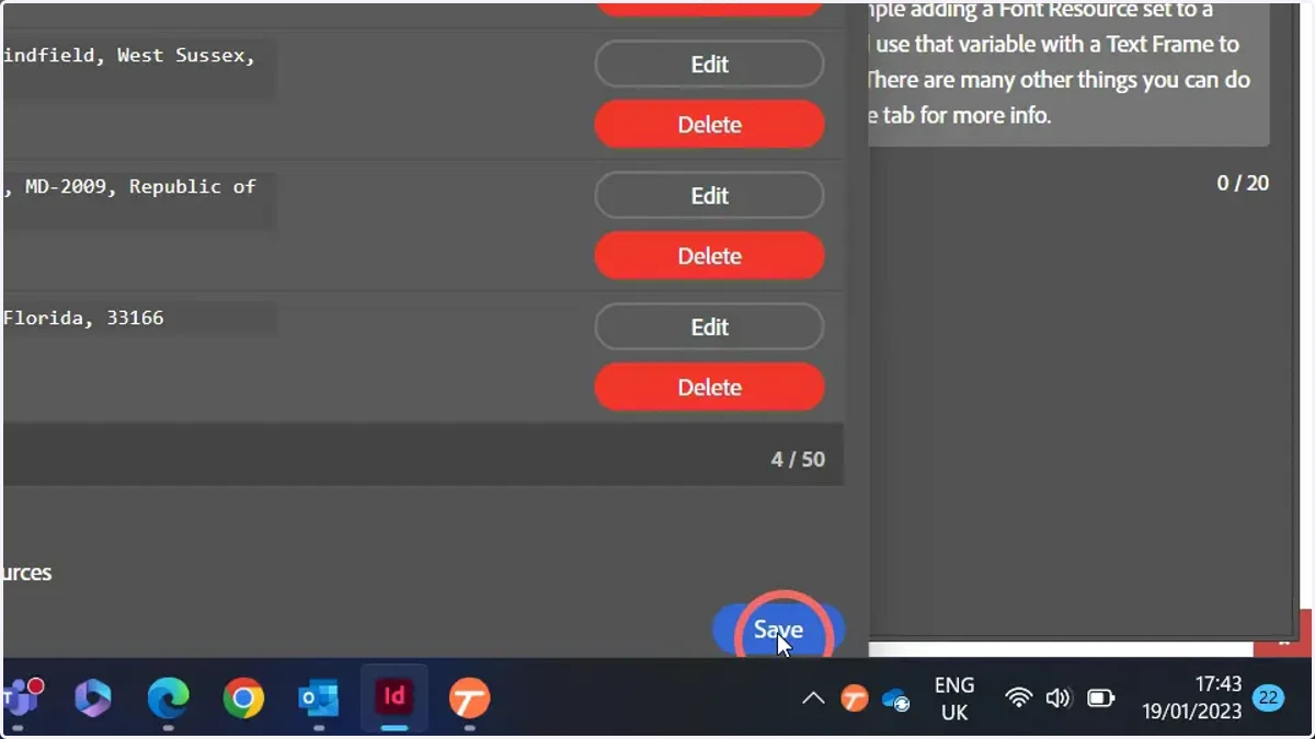 Click Save to confirm the text library resources