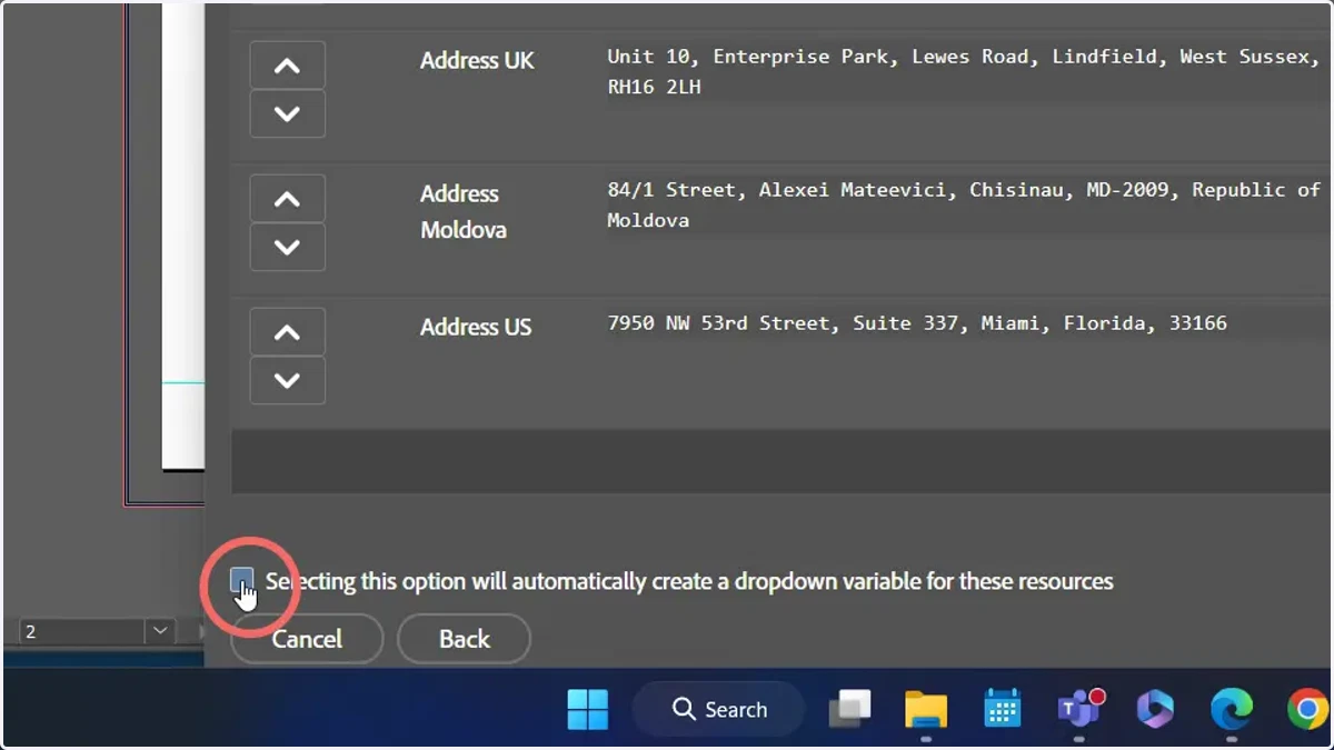 Select the check box shown below to automatically create a dropdown variable linked to this resource set.