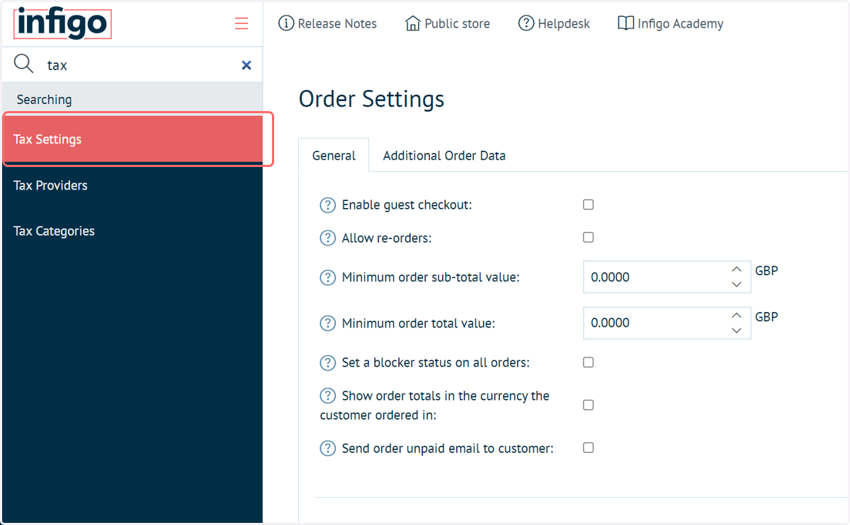 Navigate to Tax Settings