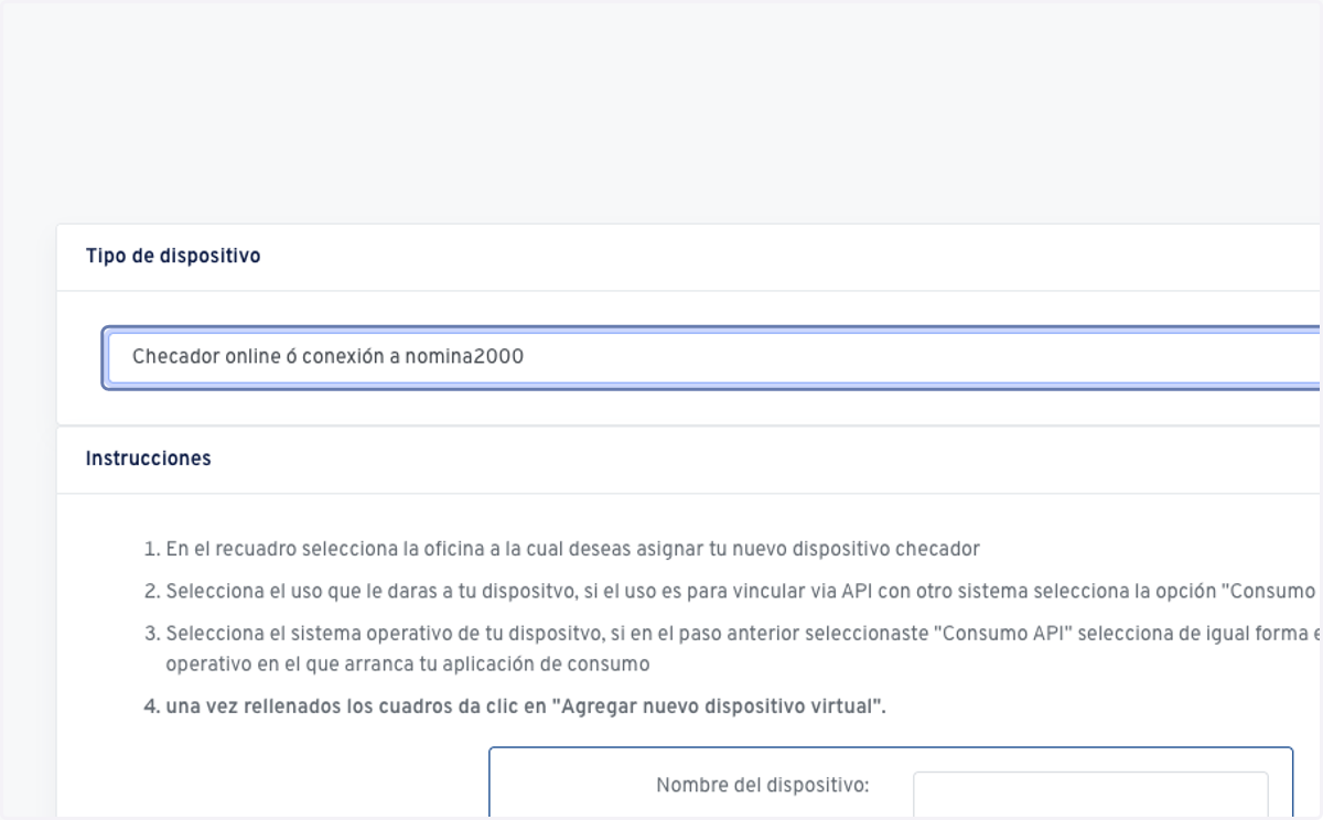 Selecciona Checador online ó conexión a nomina2000