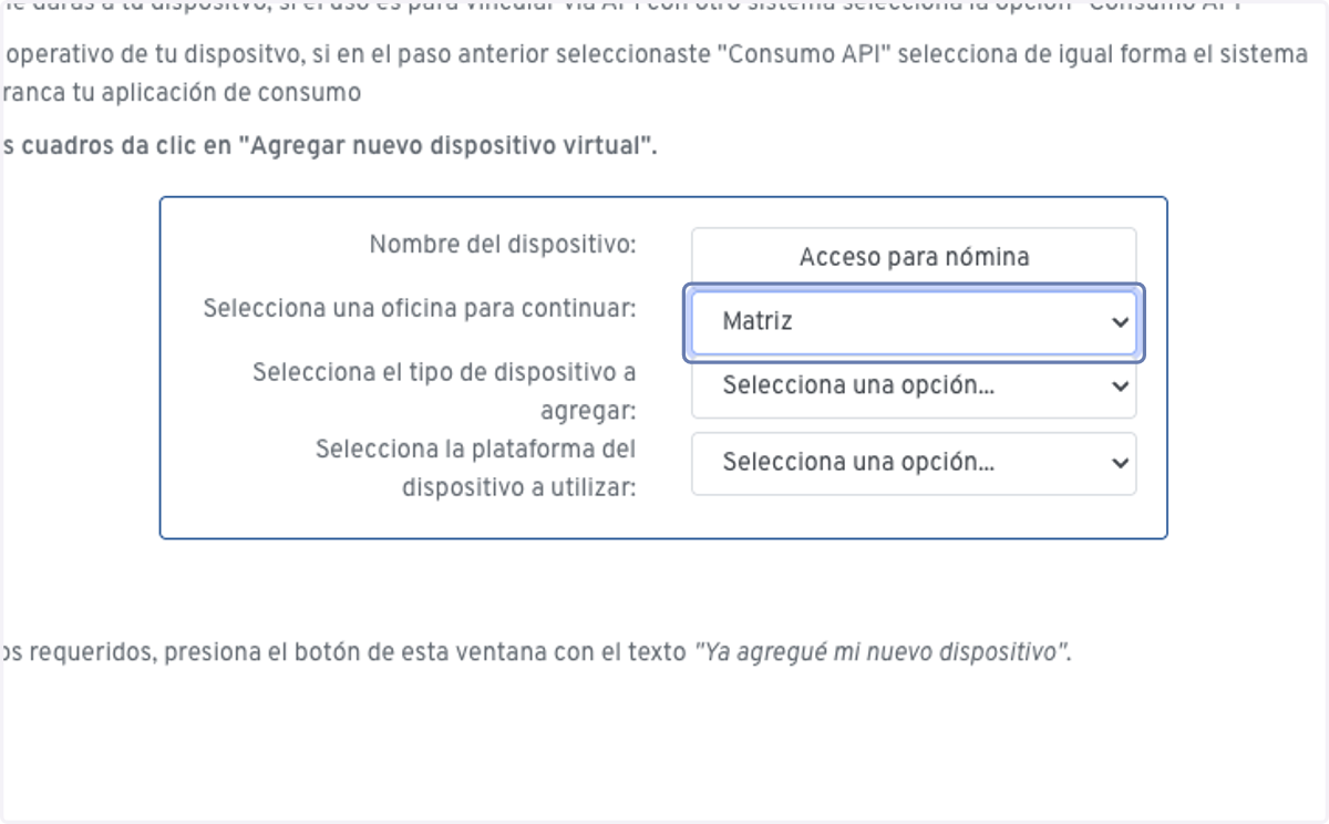 Selecciona una oficina para que el token quede asignado