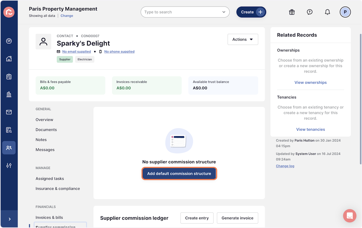 Click on Add default commission structure