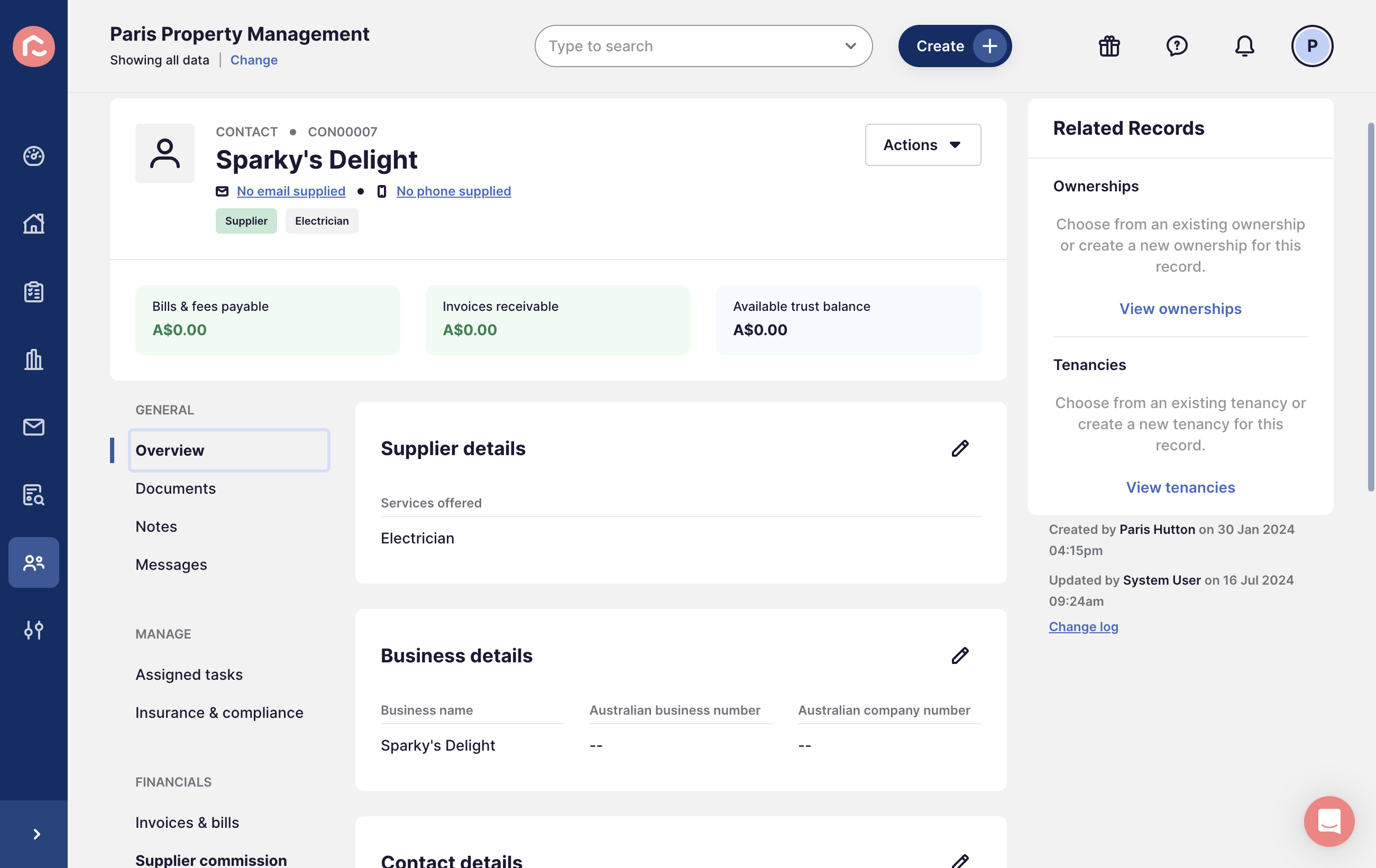 From within the suppliers contact record, navigate to Supplier commission from the left hand menu