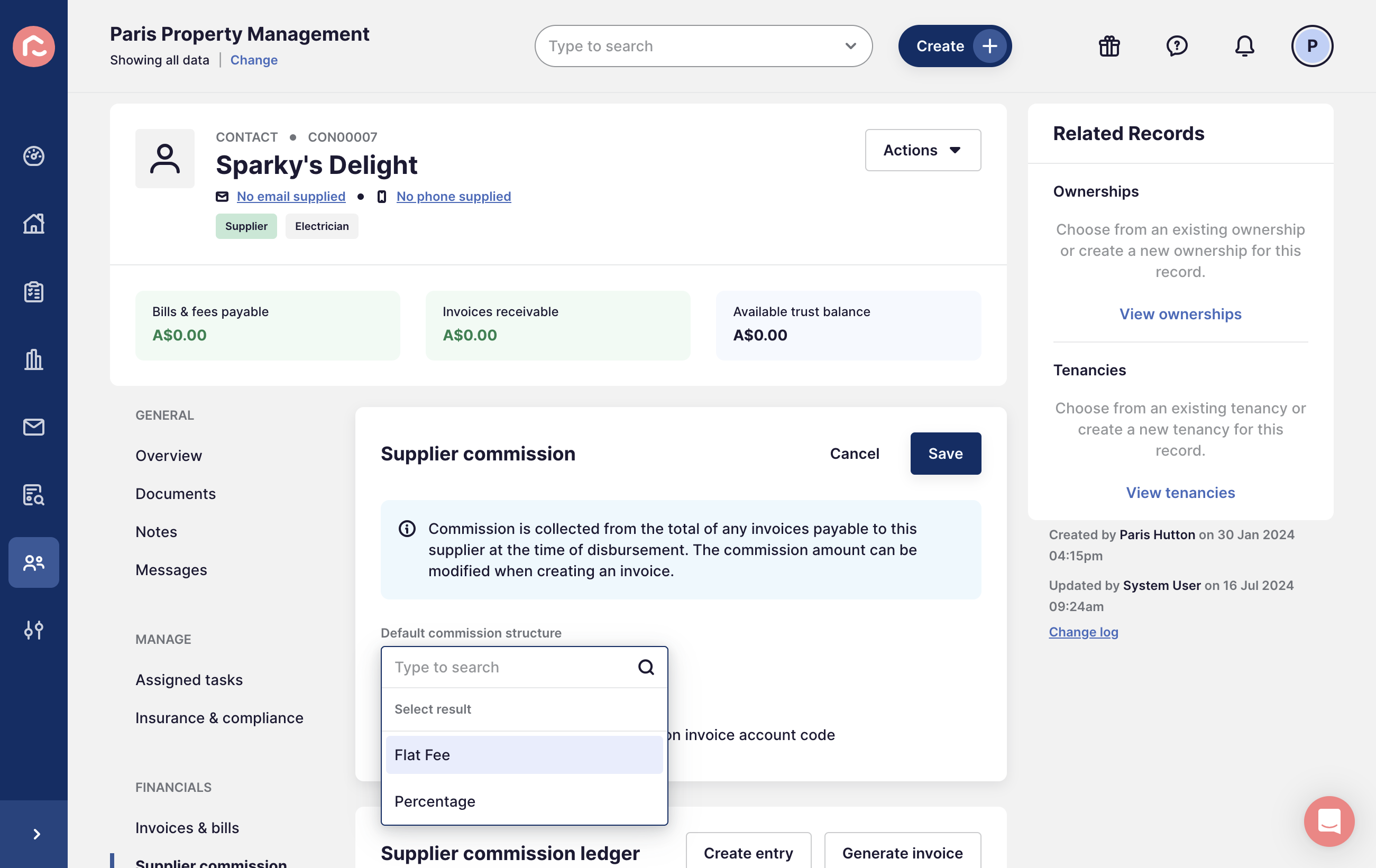You can select either a fixed fee pr percentage pages structure 