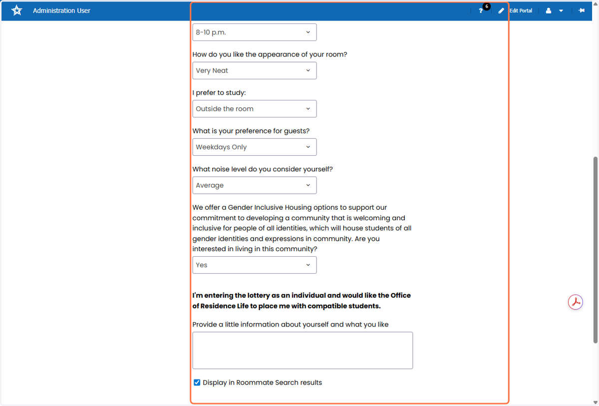 Review and update and/or confirm your Roommate Questionnaire. If you plan on entering the Off-Campus Lottery as a group, please ensure the "Display in Roommate Search results" box is checked so you're prospective roommates can search for and make a r