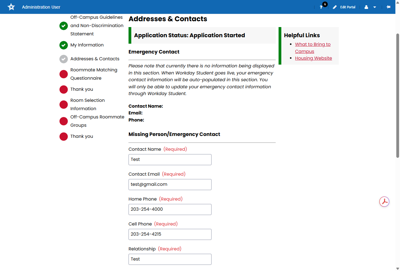 Review and update or confirm your Emergency Contact information. Once complete, click the Save and Continue button.