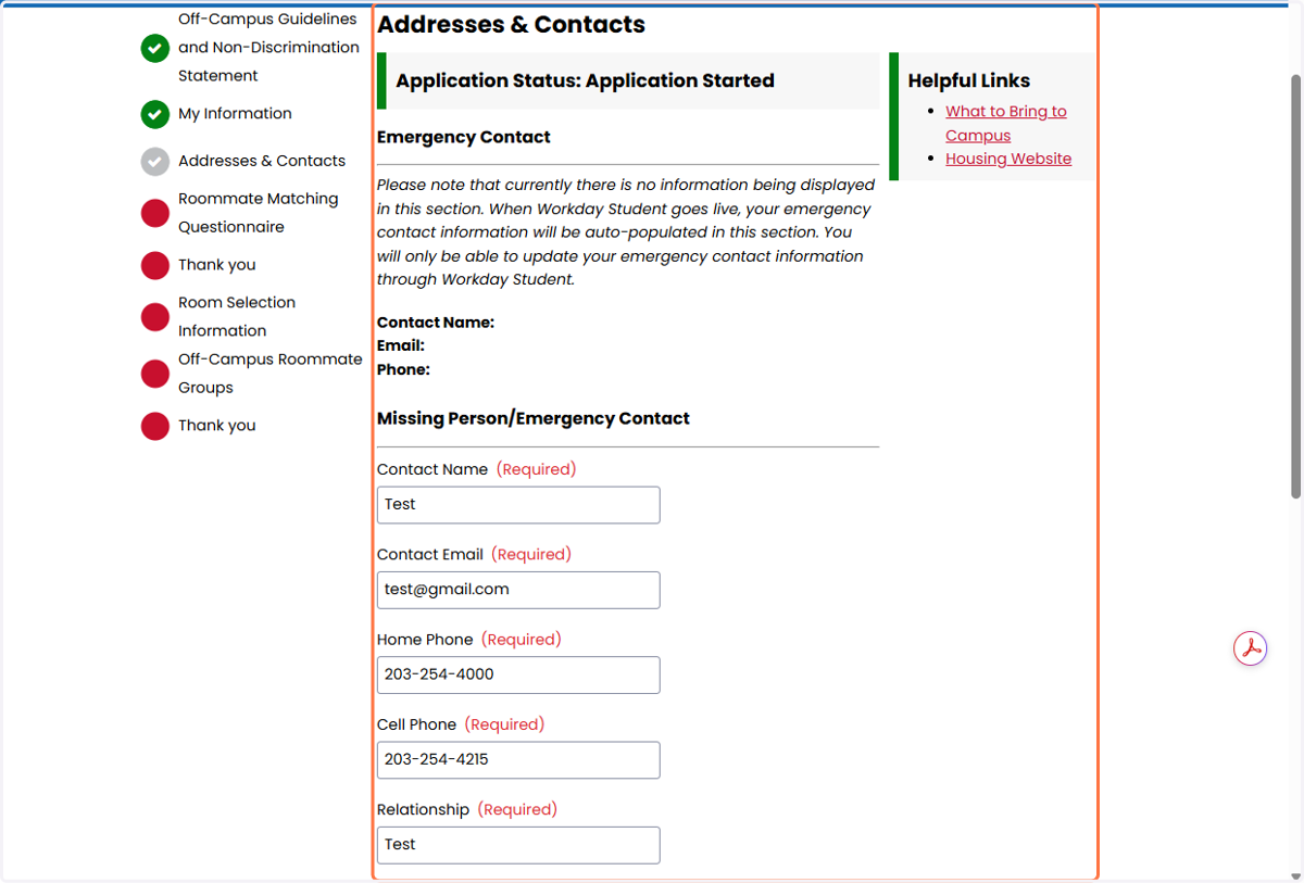 Review and update or confirm your Emergency Contact information. Once complete, click the Save and Continue button.