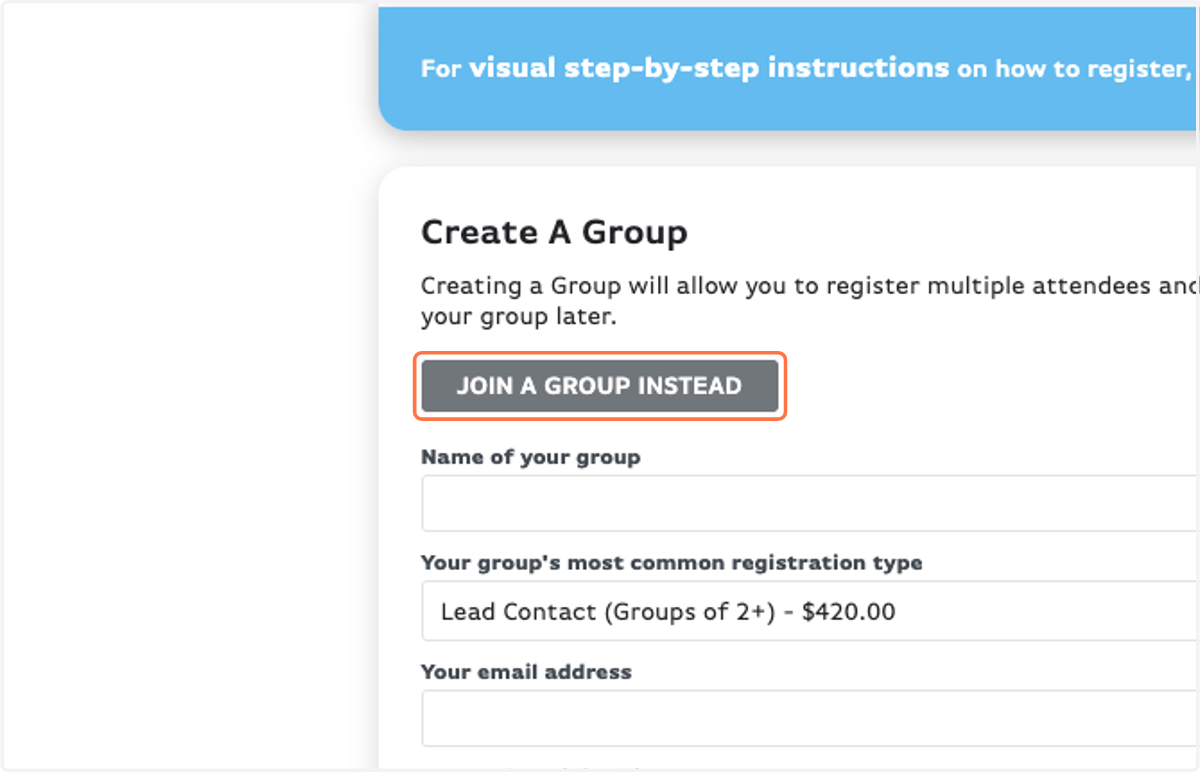Click on JOIN A GROUP INSTEAD