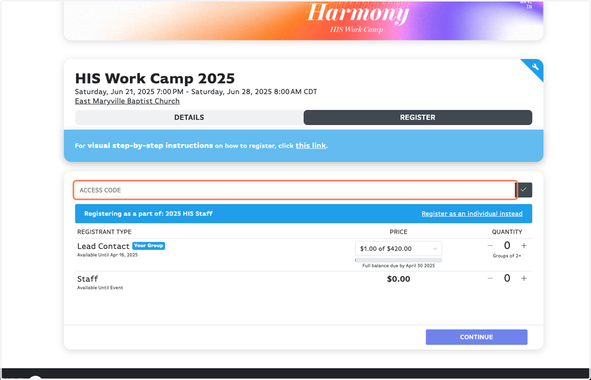 PARTNER GROUPS: Type in the Access Code your youth leader told you.