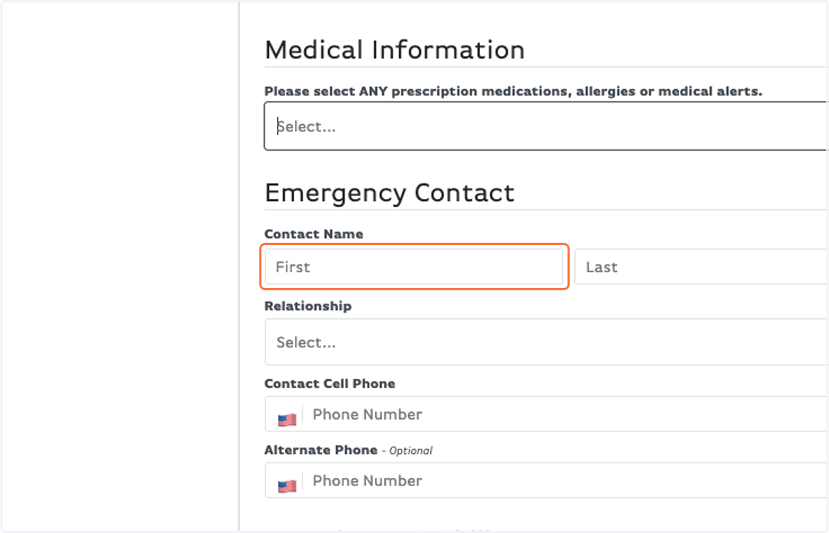 Fill out Emergency Contact information