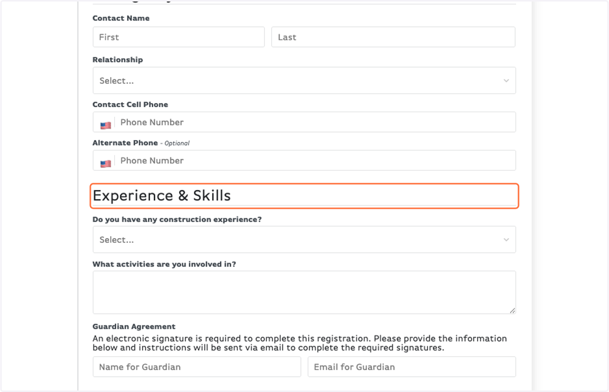 Fill out the Experience & Skills section as best as you can!