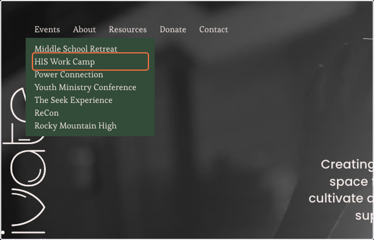 Click on HIS Work Camp