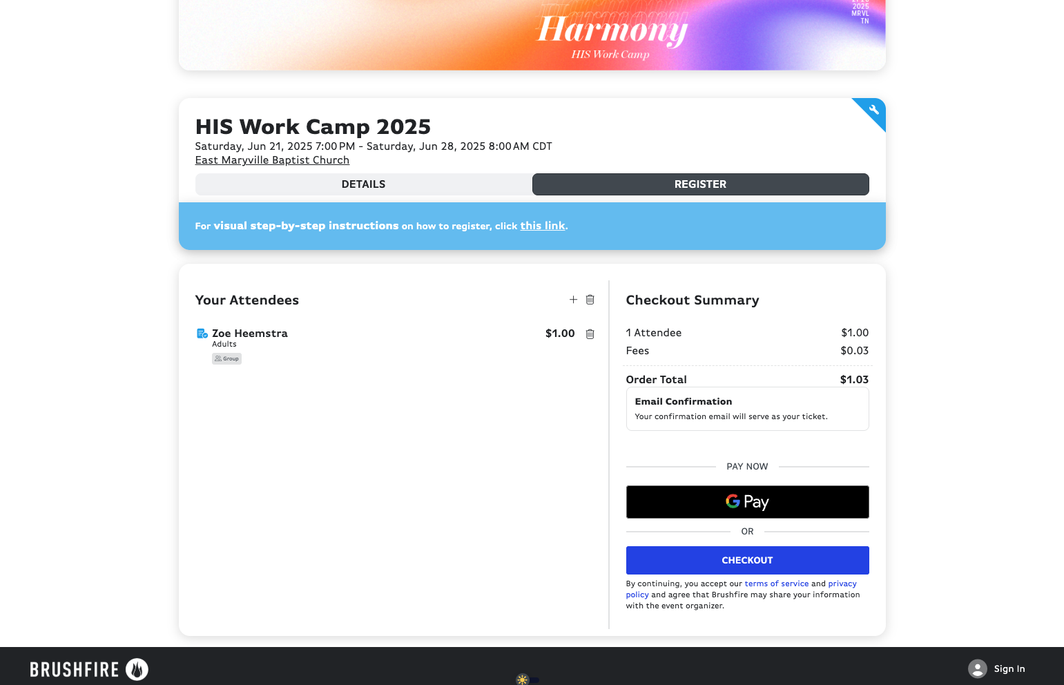 Verify registrants & click on CHECKOUT