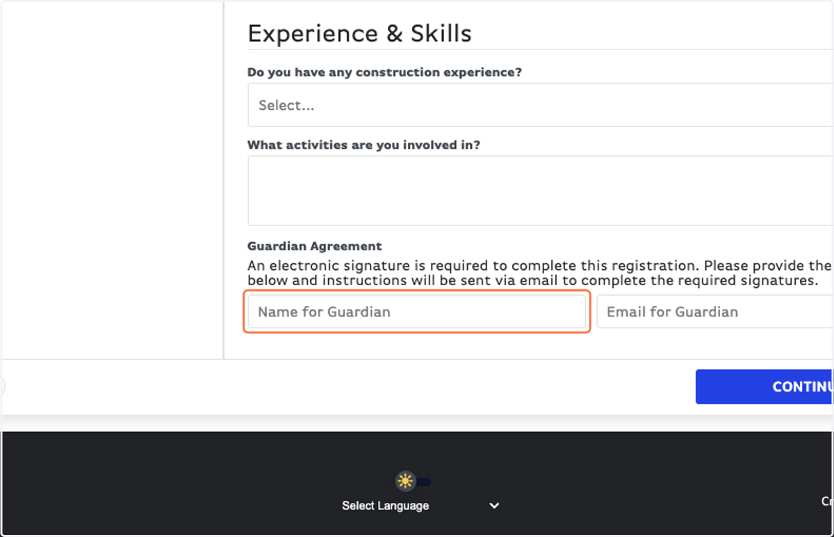 Fill in a Guardian's information so they can sign the Agreement form.