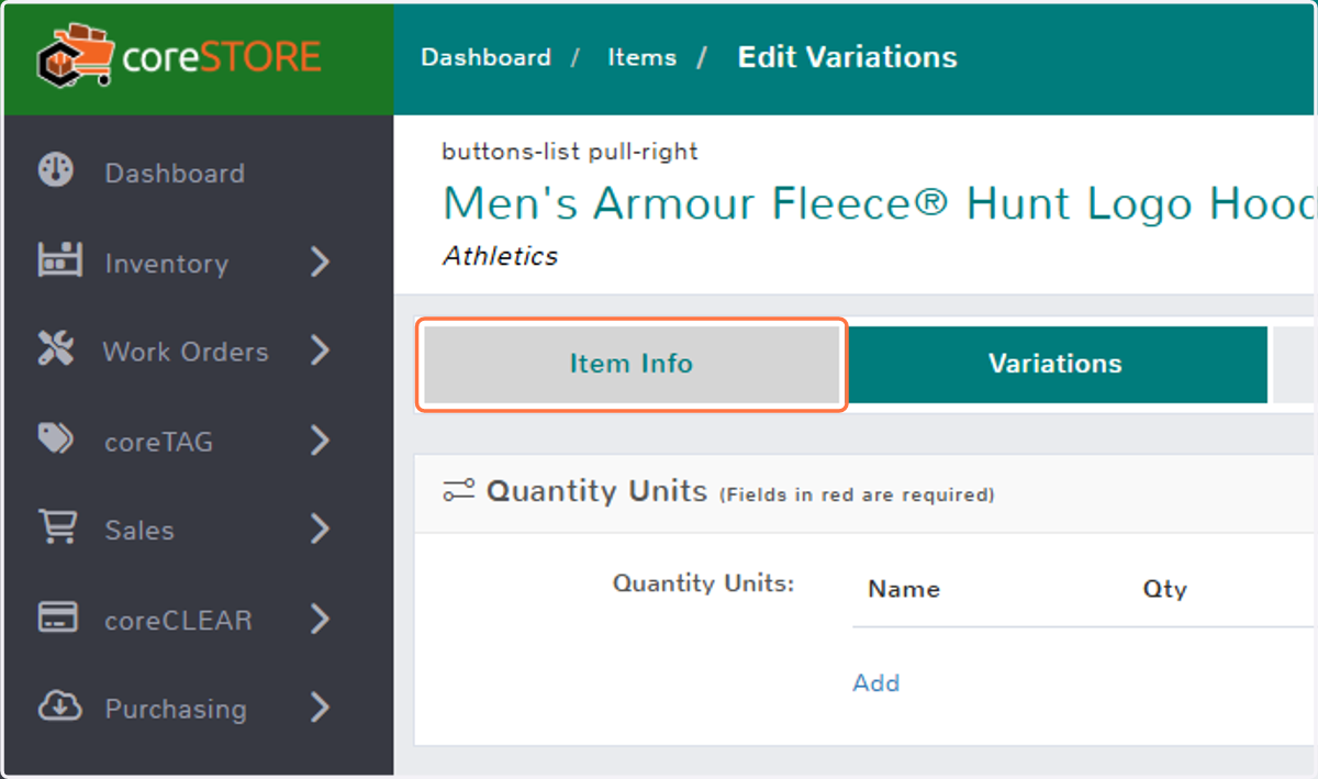 Click on Item Info