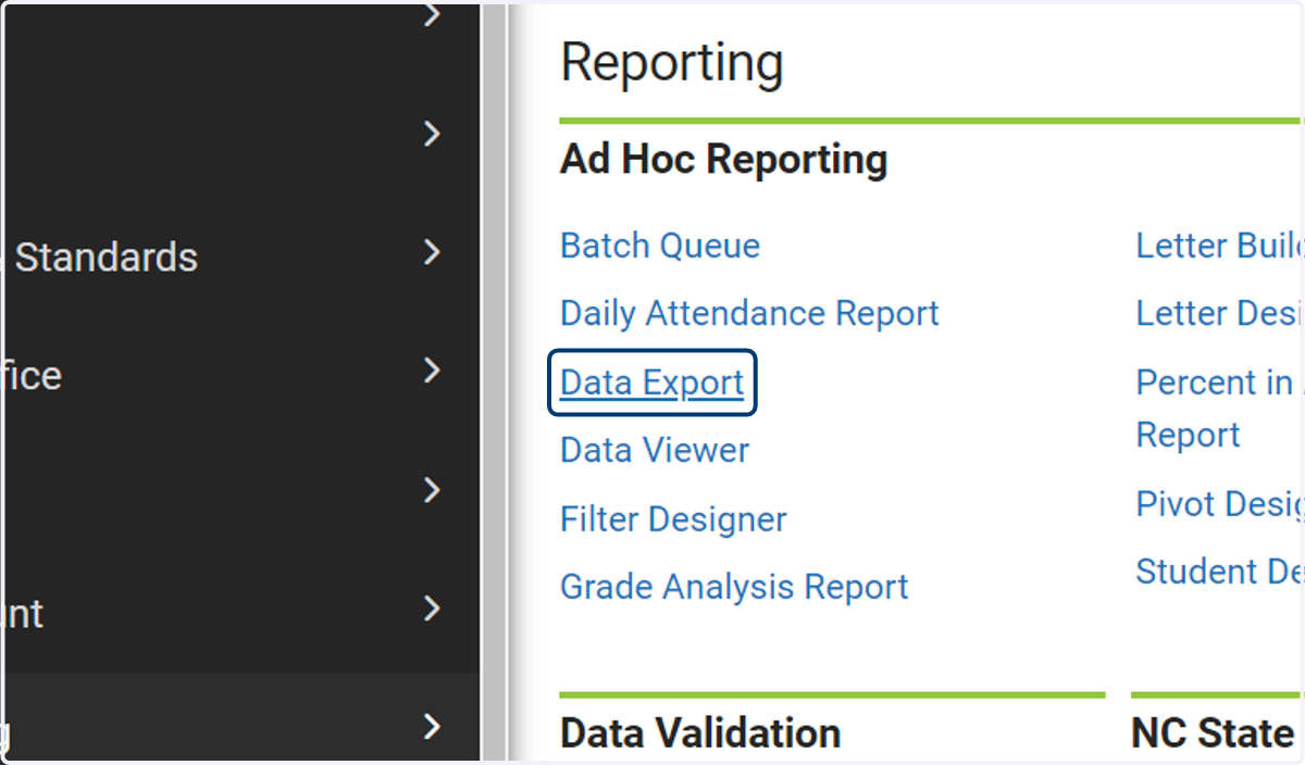 Click on Data Export