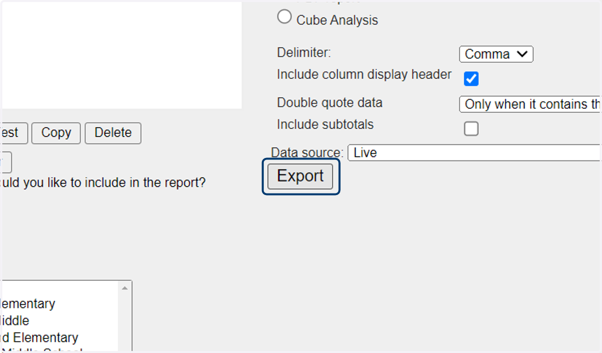 Click on Export