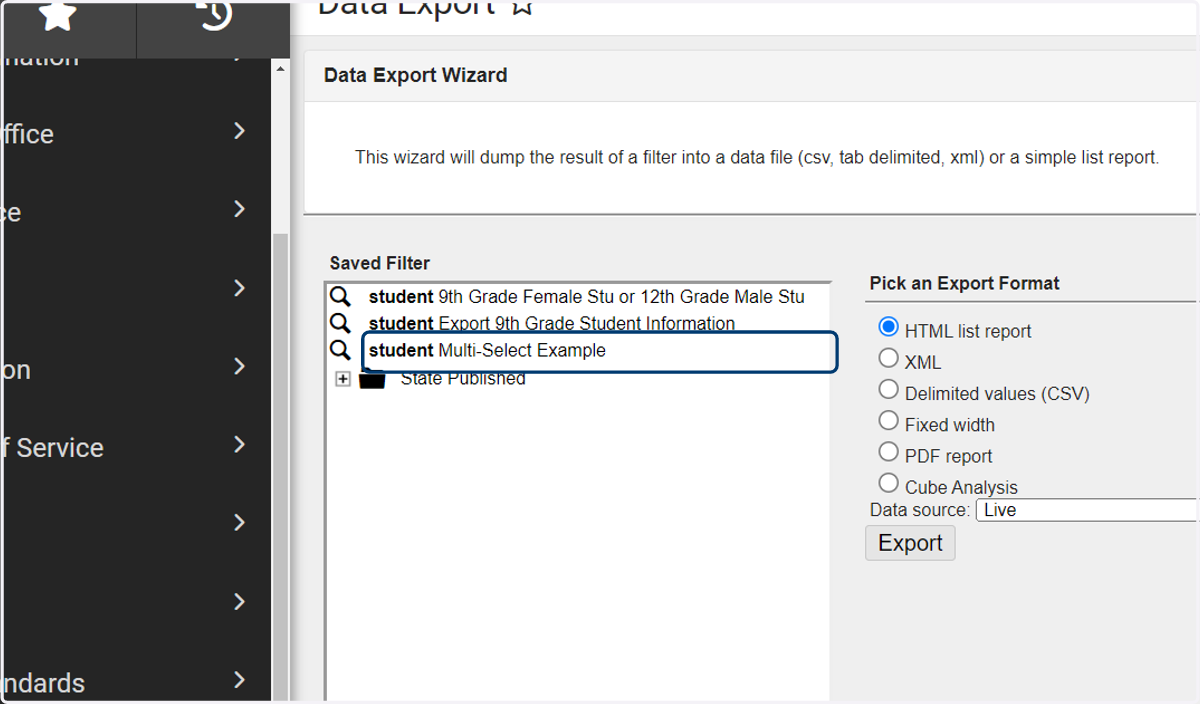 Click on student Multi-Select filter you created