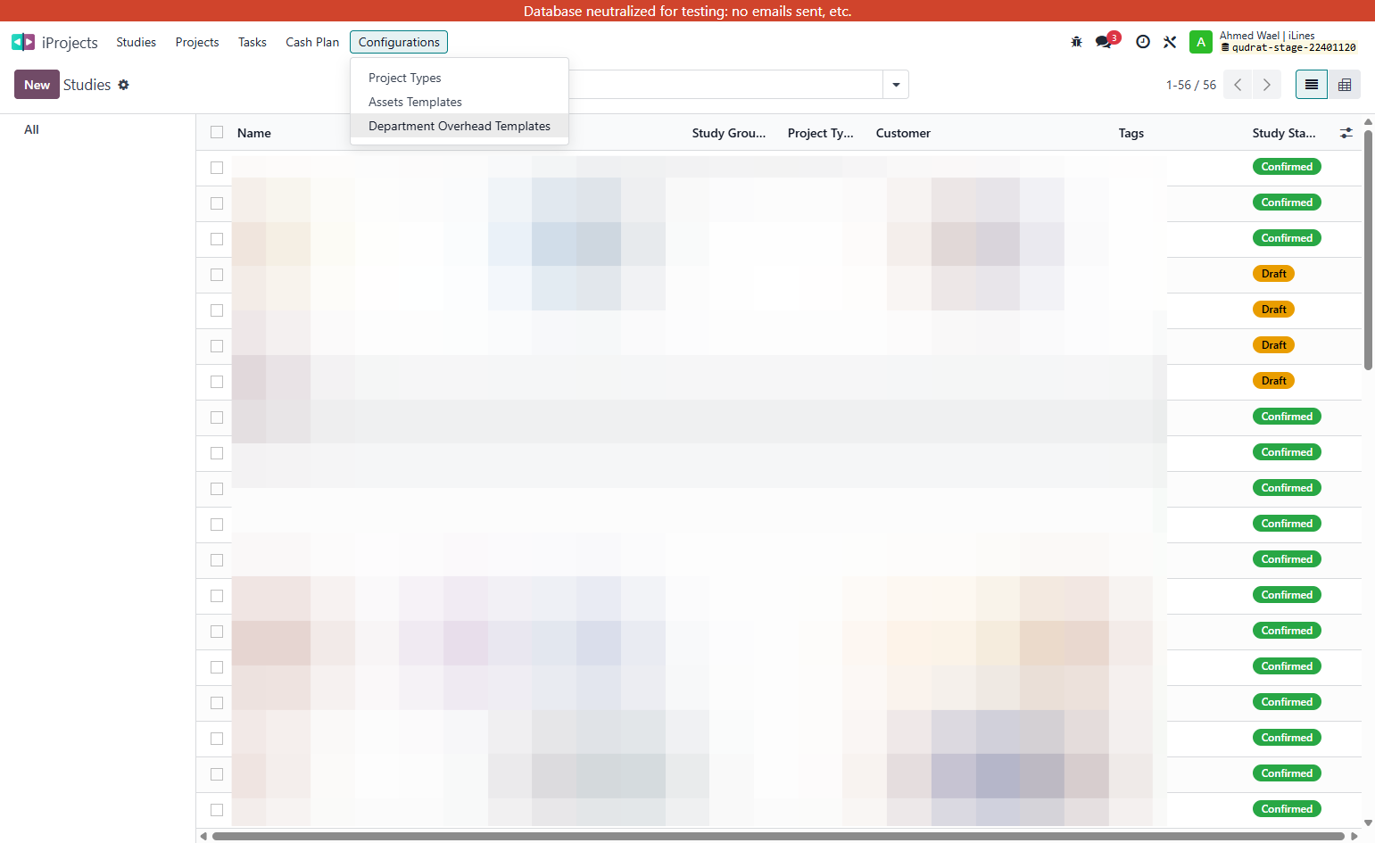 Click on Department Overhead Templates