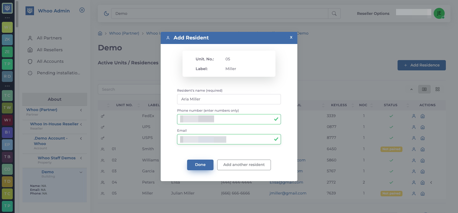 Add name, phone number and email and click on done