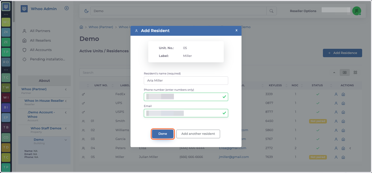 Add name, phone number and email and click on done