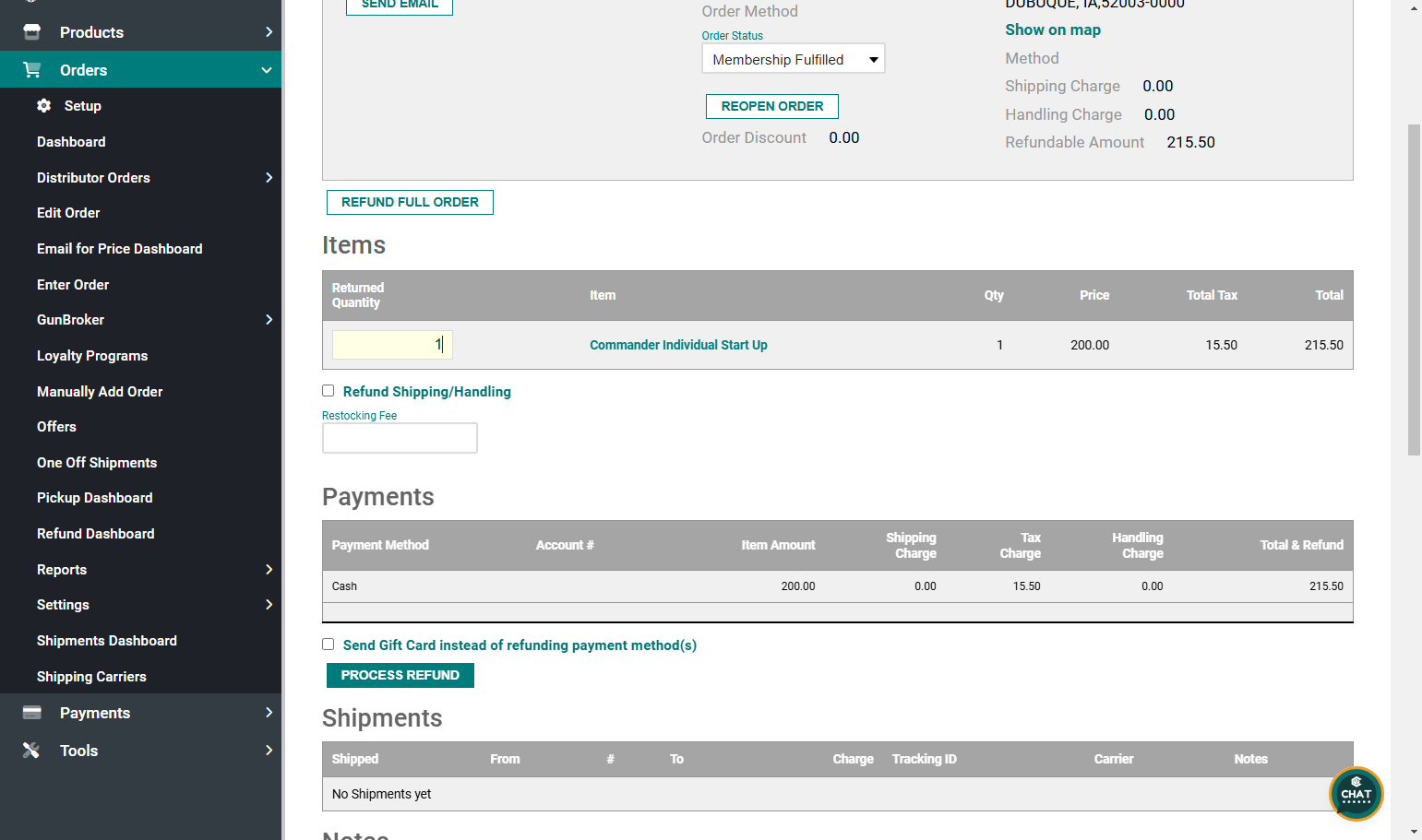 Click on PROCESS REFUND