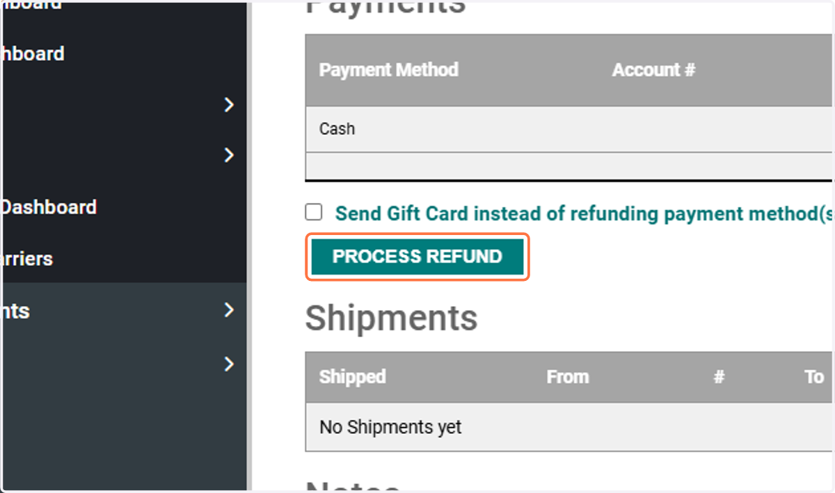 Click on PROCESS REFUND