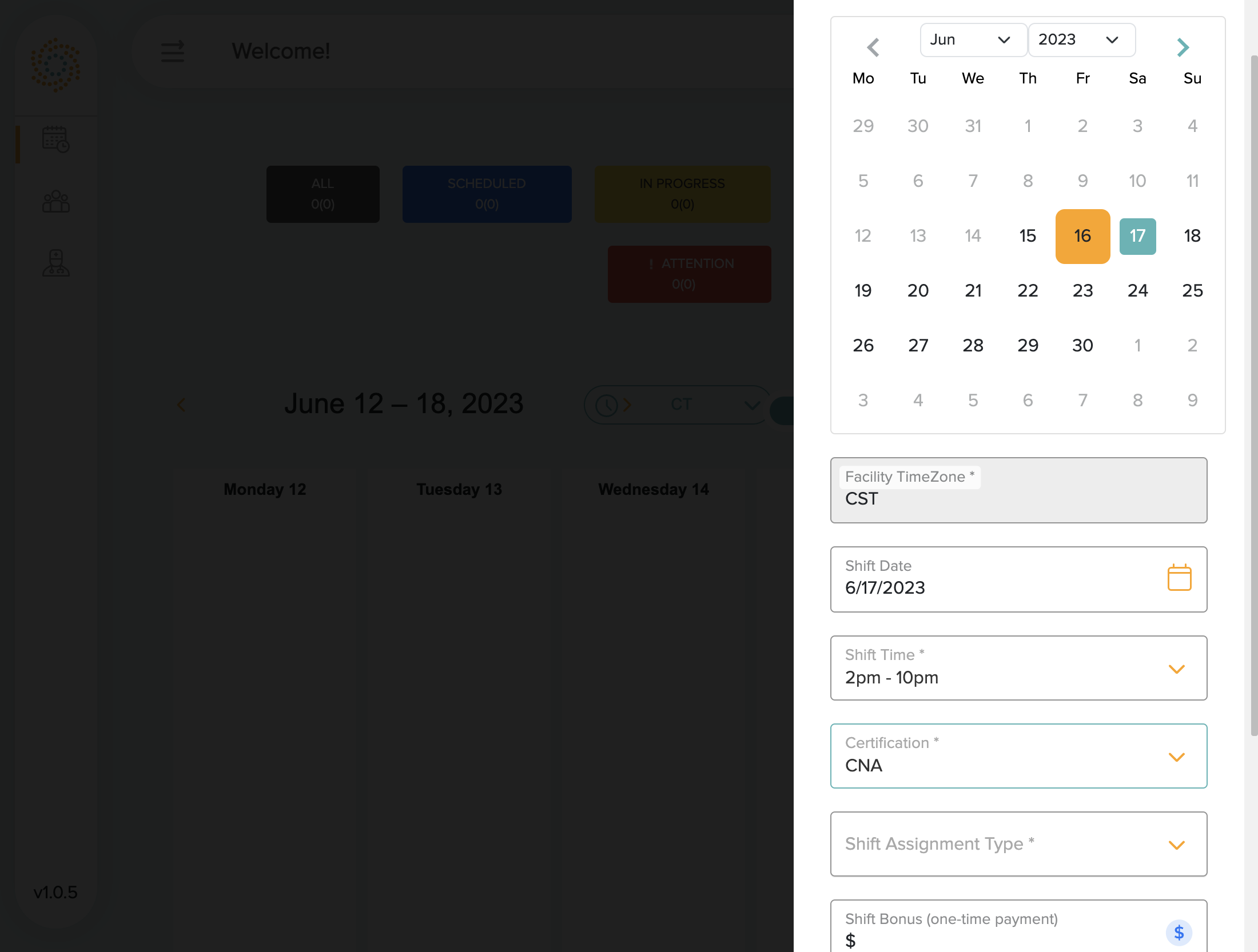 Select what type of assignment by opening the dropdown menu for Shift Assignment Type
