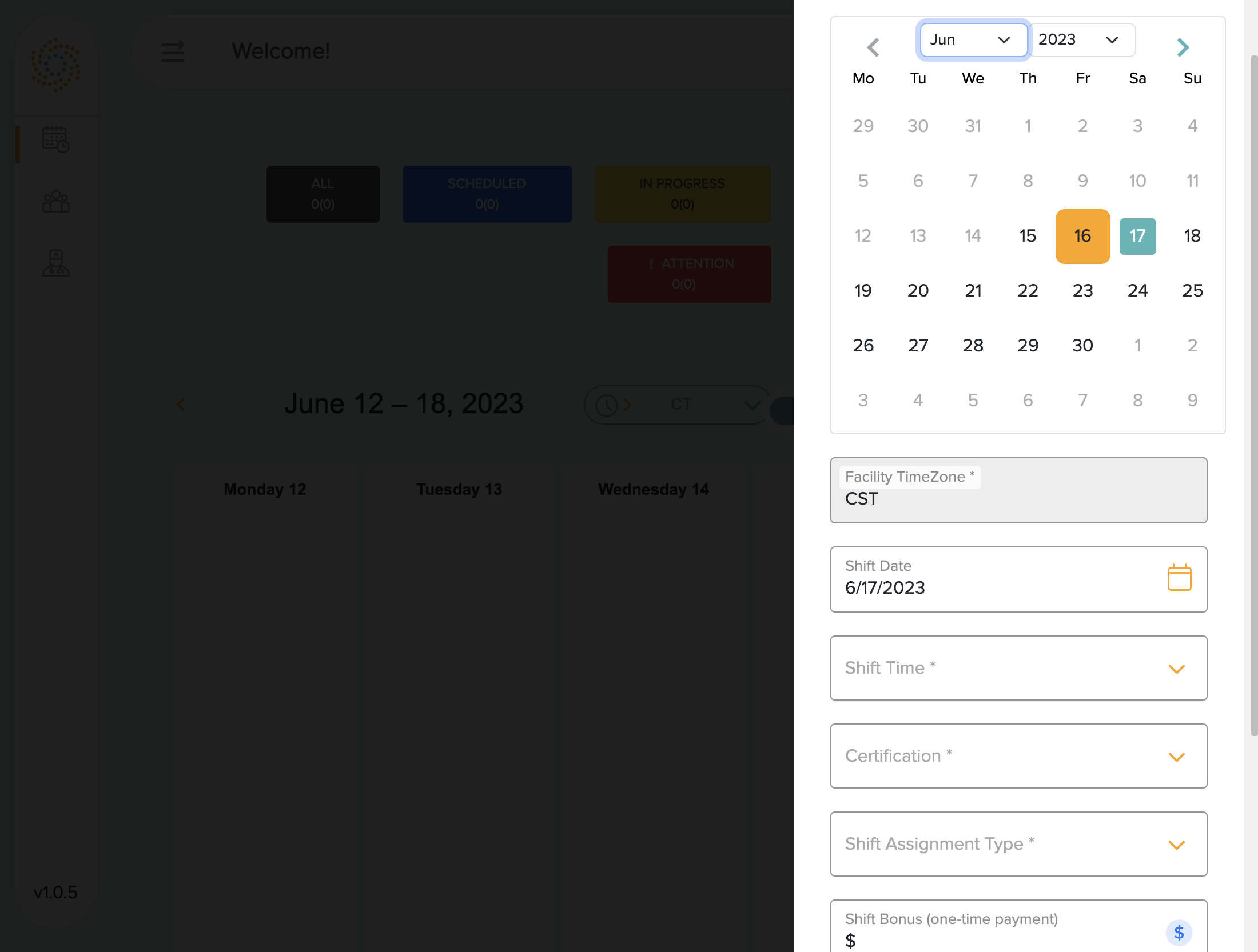 The date selected will now show as a teal square on the calendar, and will auto populate the Shift Date text box