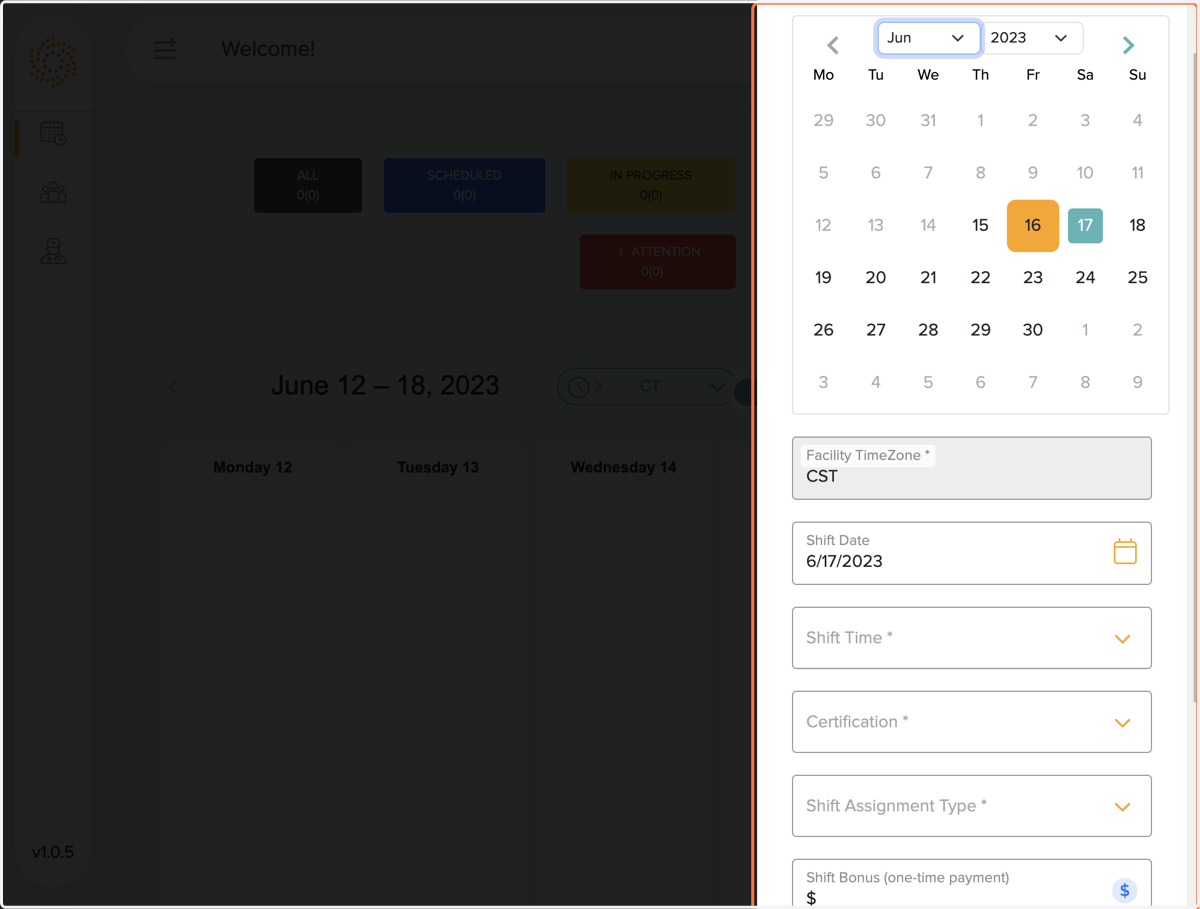 The date selected will now show as a teal square on the calendar, and will auto populate the Shift Date text box